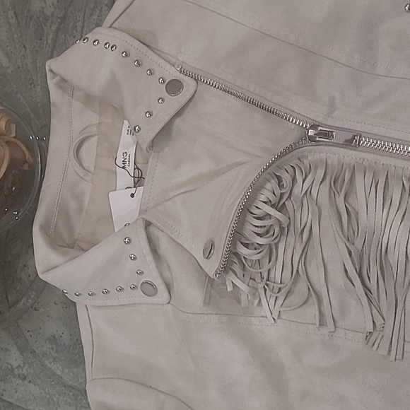 MANGO NEW CROPPED FRINGED STUDDED SUEDE JACKET MEDIUM - Picture 4 of 12